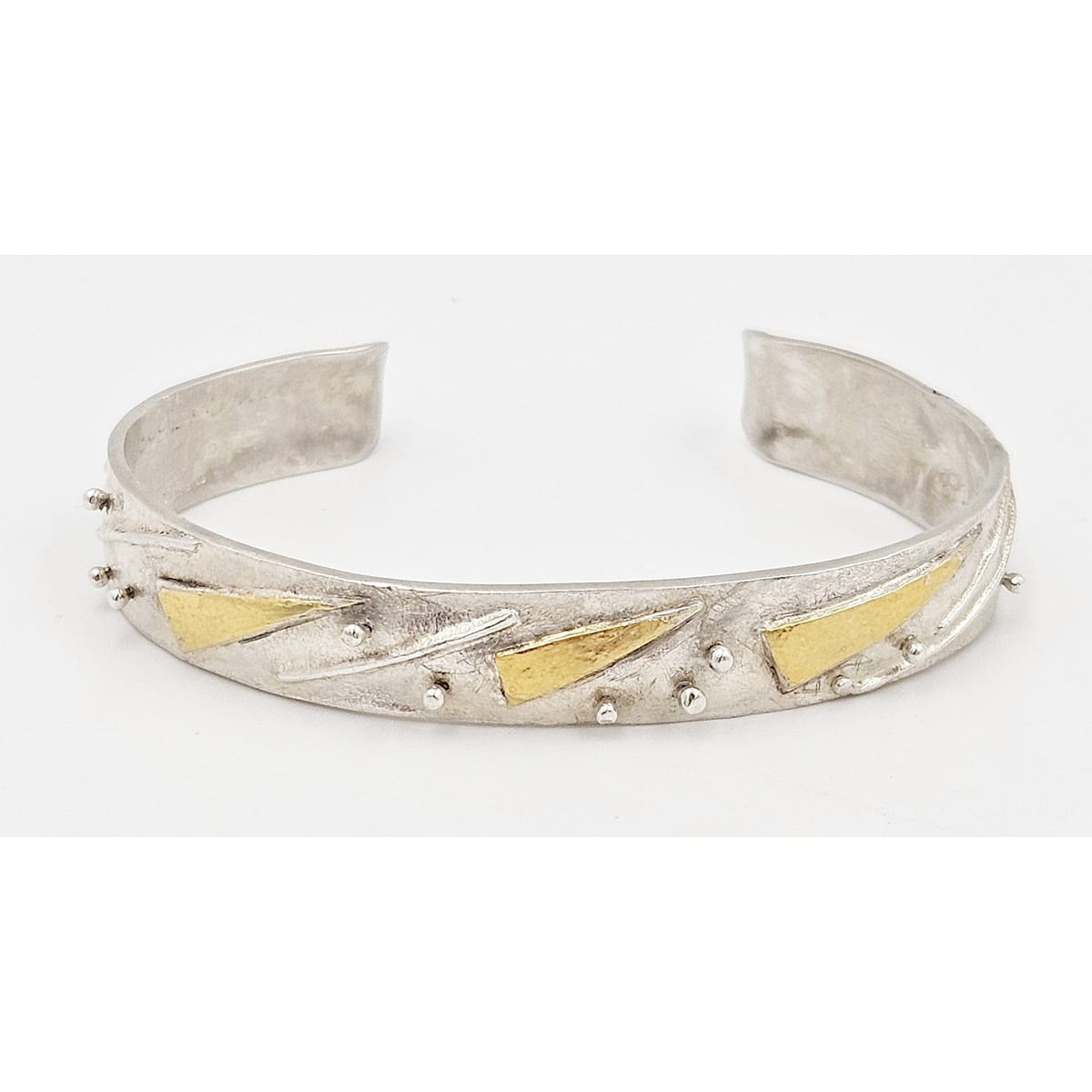 Margaret Francis Jewelry VTG Sterling &amp; Gold Artisan Signed Margaret Francis Abstract Modernist Cuff