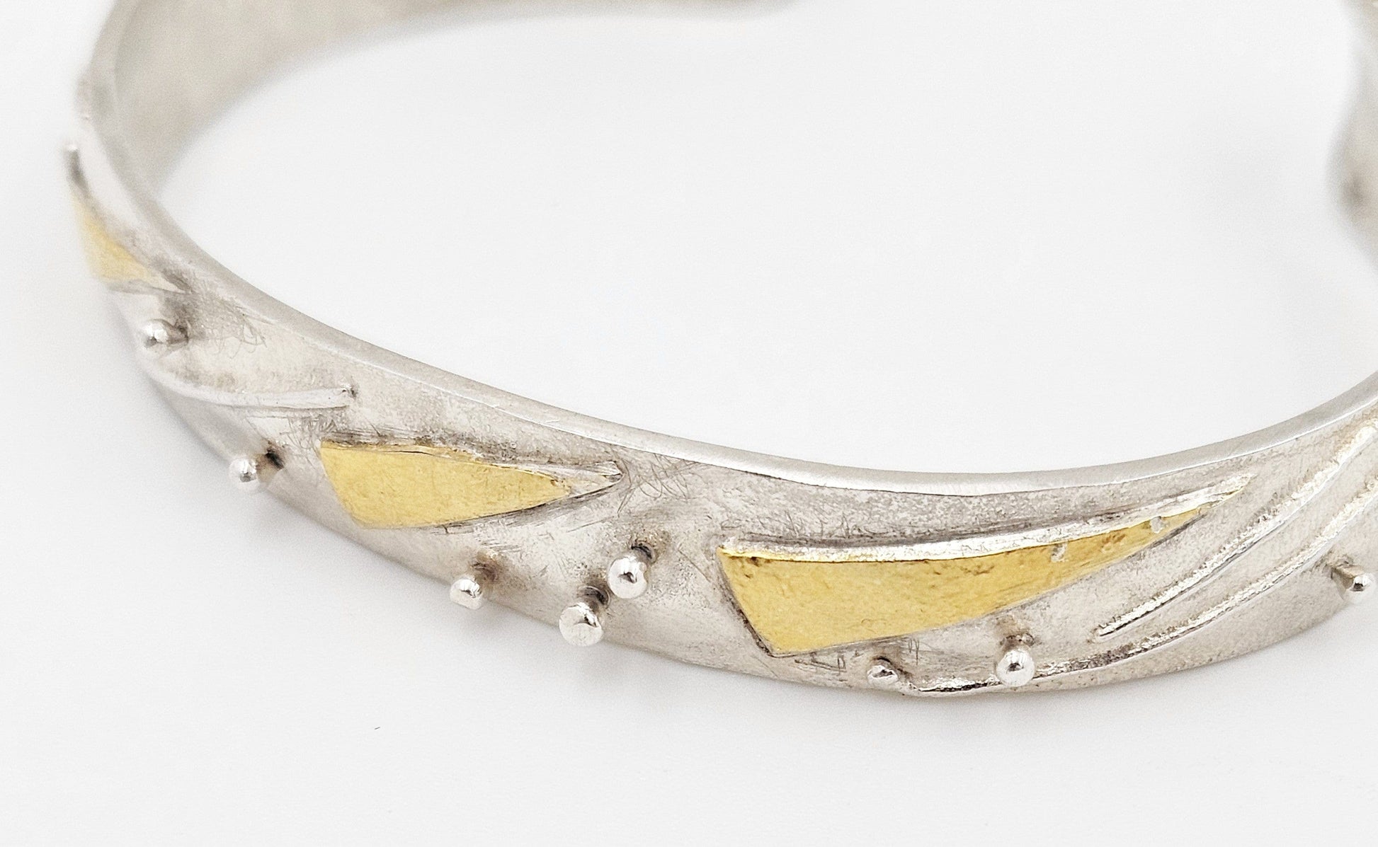 Margaret Francis Jewelry VTG Sterling & Gold Artisan Signed Margaret Francis Abstract Modernist Cuff