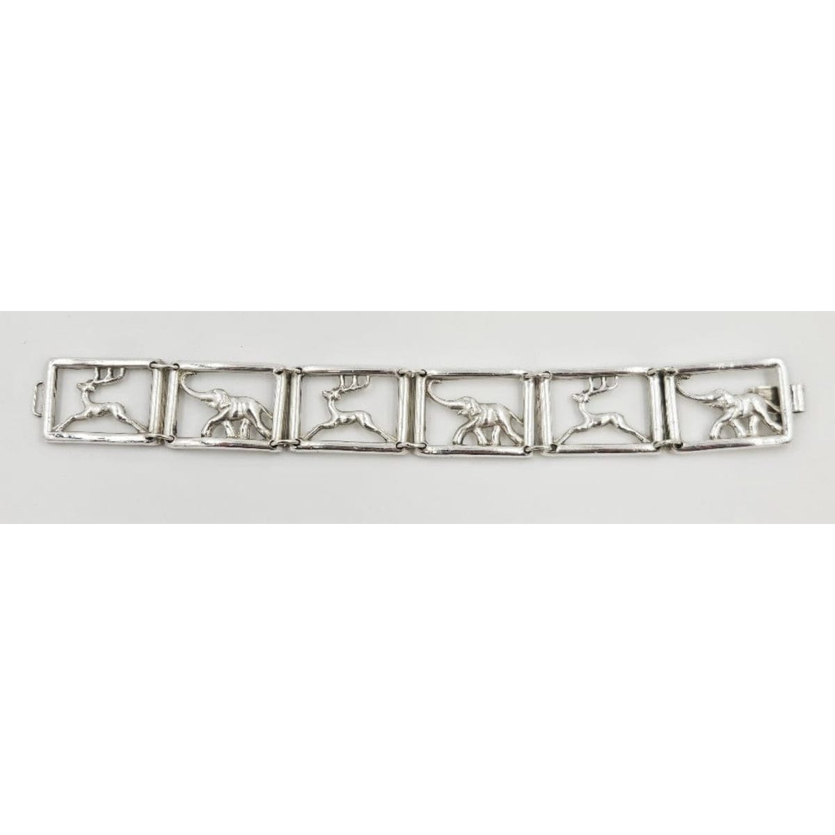 Martin Elmblad Sweden Jewelry Martin Elmblad Sweden Sterling Reindeers Elephants Panel Link Bracelet 1946