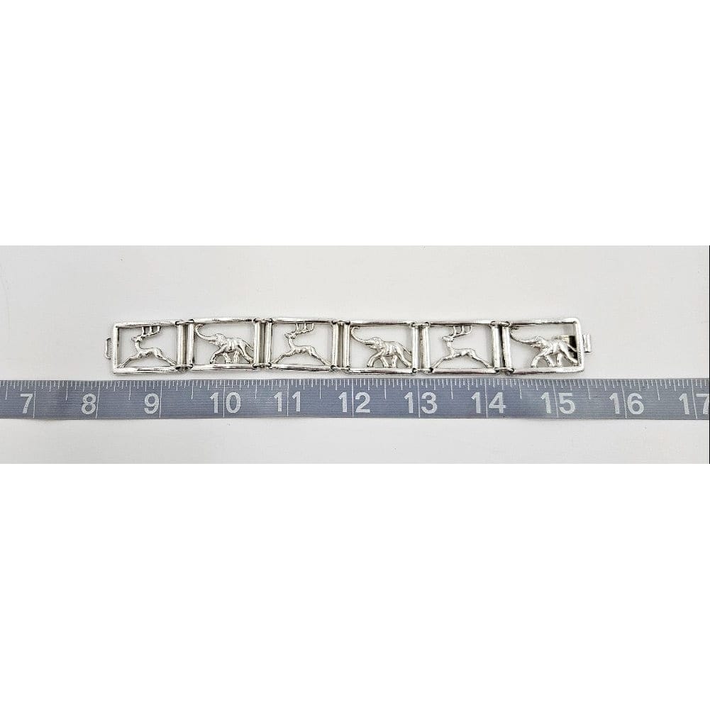 Martin Elmblad Sweden Jewelry Martin Elmblad Sweden Sterling Reindeers Elephants Panel Link Bracelet 1946