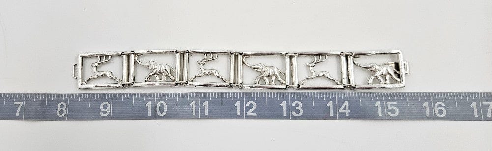 Martin Elmblad Sweden Jewelry Martin Elmblad Sweden Sterling Reindeers Elephants Panel Link Bracelet 1946