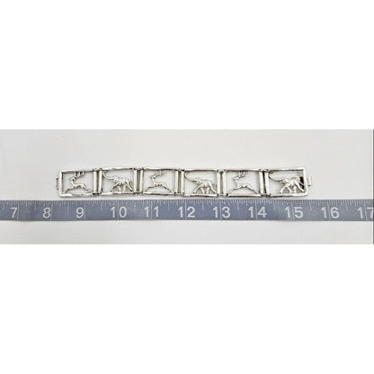 Martin Elmblad Sweden Jewelry Martin Elmblad Sweden Sterling Reindeers Elephants Panel Link Bracelet 1946