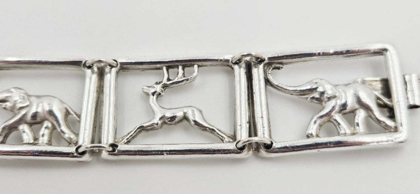 Martin Elmblad Sweden Jewelry Martin Elmblad Sweden Sterling Reindeers Elephants Panel Link Bracelet 1946