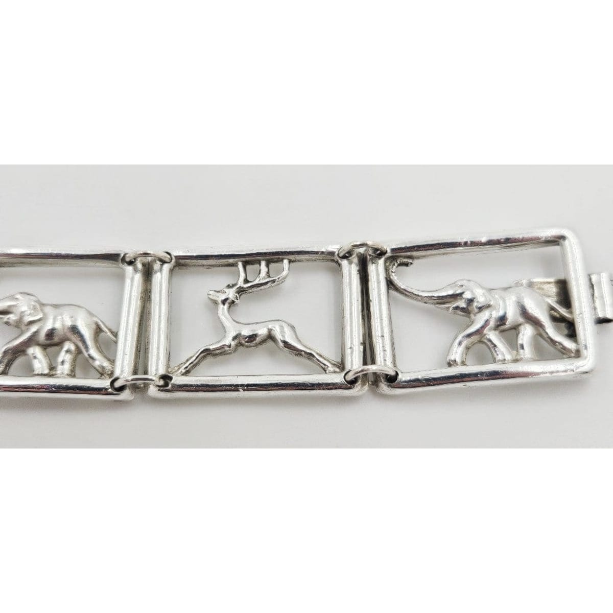 Martin Elmblad Sweden Jewelry Martin Elmblad Sweden Sterling Reindeers Elephants Panel Link Bracelet 1946