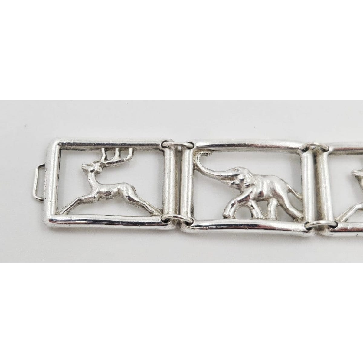 Martin Elmblad Sweden Jewelry Martin Elmblad Sweden Sterling Reindeers Elephants Panel Link Bracelet 1946