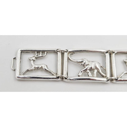 Martin Elmblad Sweden Jewelry Martin Elmblad Sweden Sterling Reindeers Elephants Panel Link Bracelet 1946