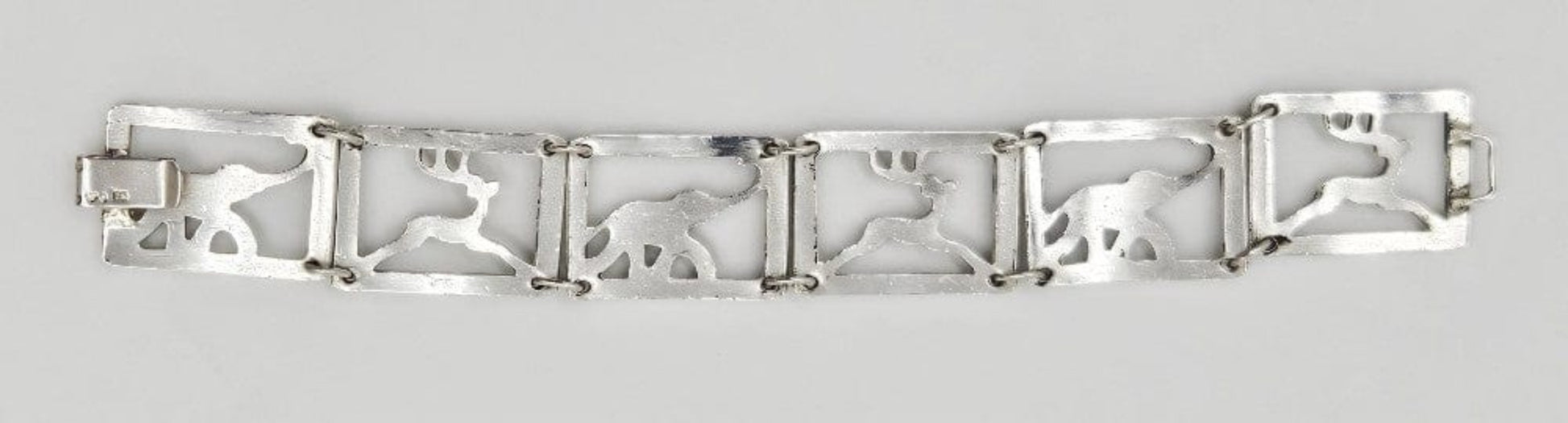 Martin Elmblad Sweden Jewelry Martin Elmblad Sweden Sterling Reindeers Elephants Panel Link Bracelet 1946