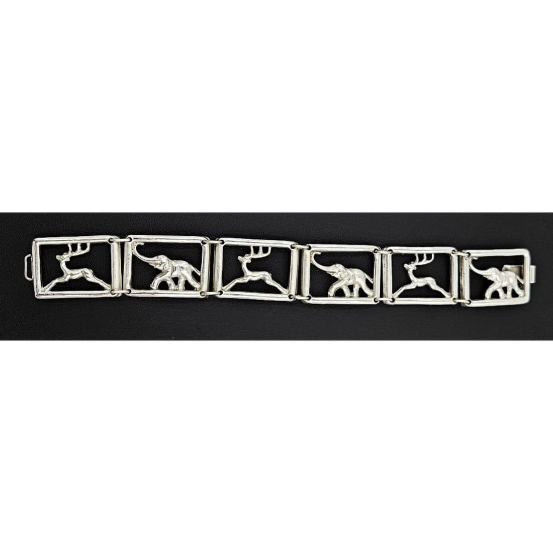 Martin Elmblad Sweden Jewelry Martin Elmblad Sweden Sterling Reindeers Elephants Panel Link Bracelet 1946