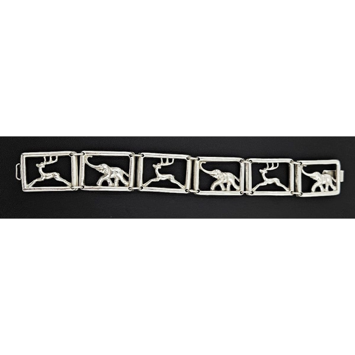 Martin Elmblad Sweden Jewelry Martin Elmblad Sweden Sterling Reindeers Elephants Panel Link Bracelet 1946