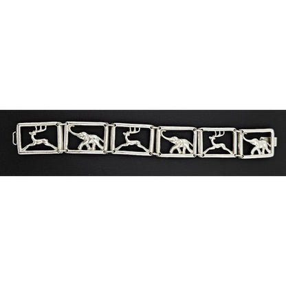 Martin Elmblad Sweden Jewelry Martin Elmblad Sweden Sterling Reindeers Elephants Panel Link Bracelet 1946