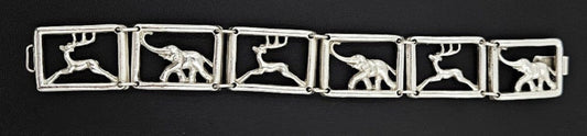 Martin Elmblad Sweden Jewelry Martin Elmblad Sweden Sterling Reindeers Elephants Panel Link Bracelet 1946