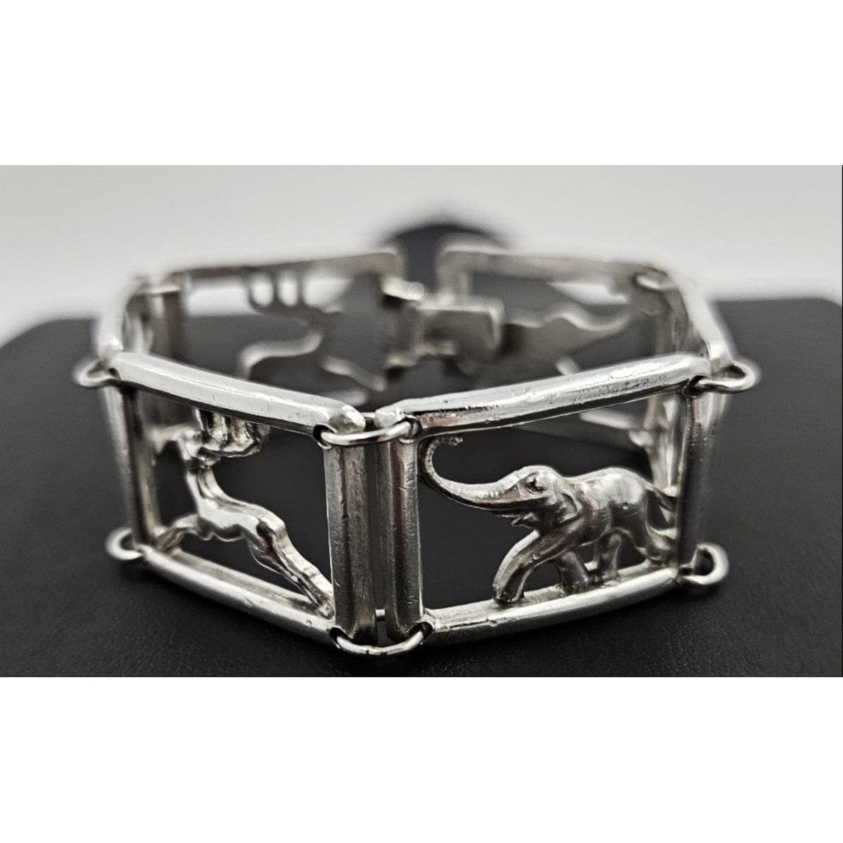 Martin Elmblad Sweden Jewelry Martin Elmblad Sweden Sterling Reindeers Elephants Panel Link Bracelet 1946