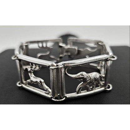 Martin Elmblad Sweden Jewelry Martin Elmblad Sweden Sterling Reindeers Elephants Panel Link Bracelet 1946