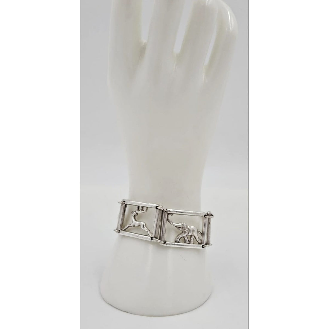 Martin Elmblad Sweden Jewelry Martin Elmblad Sweden Sterling Reindeers Elephants Panel Link Bracelet 1946