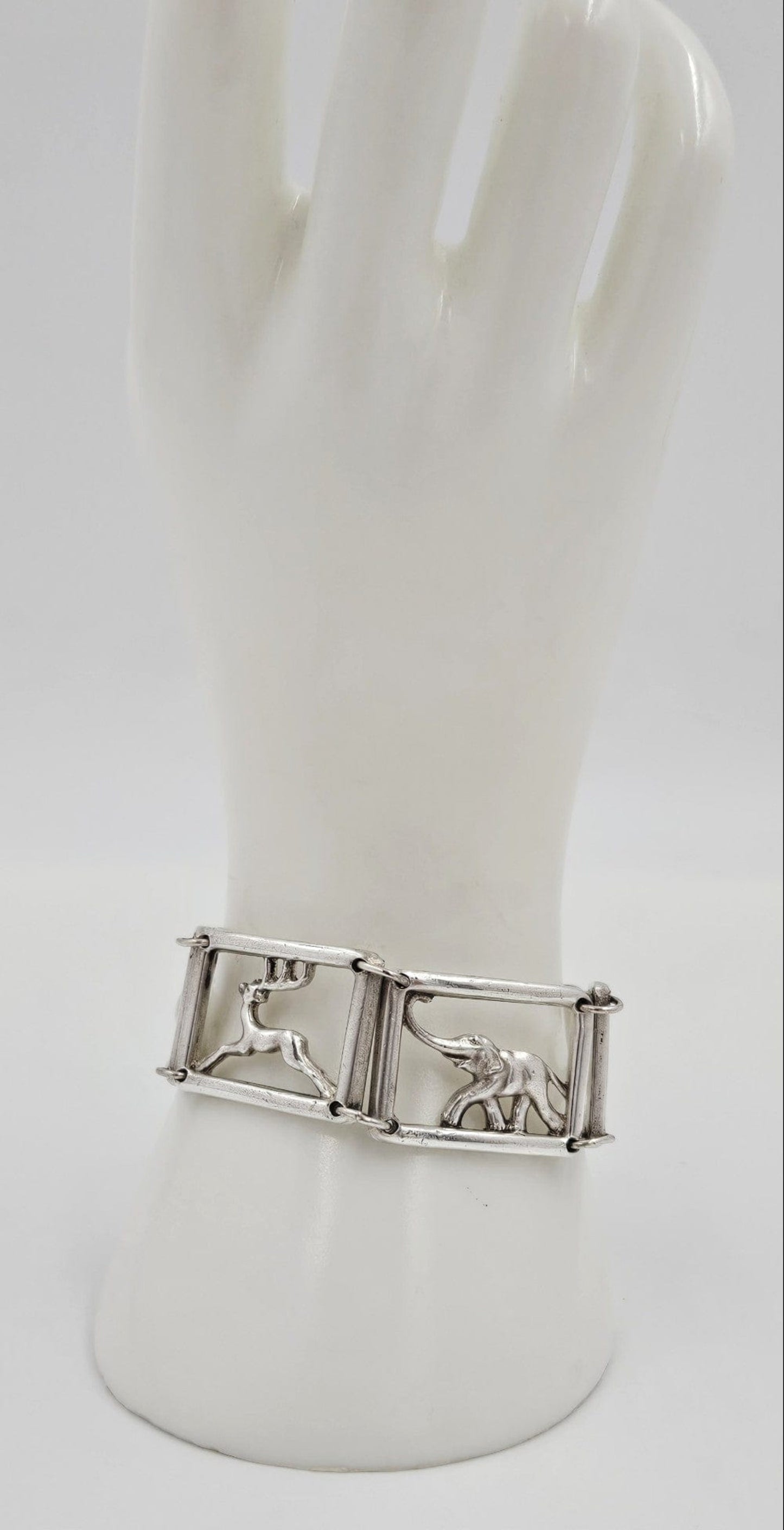 Martin Elmblad Sweden Jewelry Martin Elmblad Sweden Sterling Reindeers Elephants Panel Link Bracelet 1946