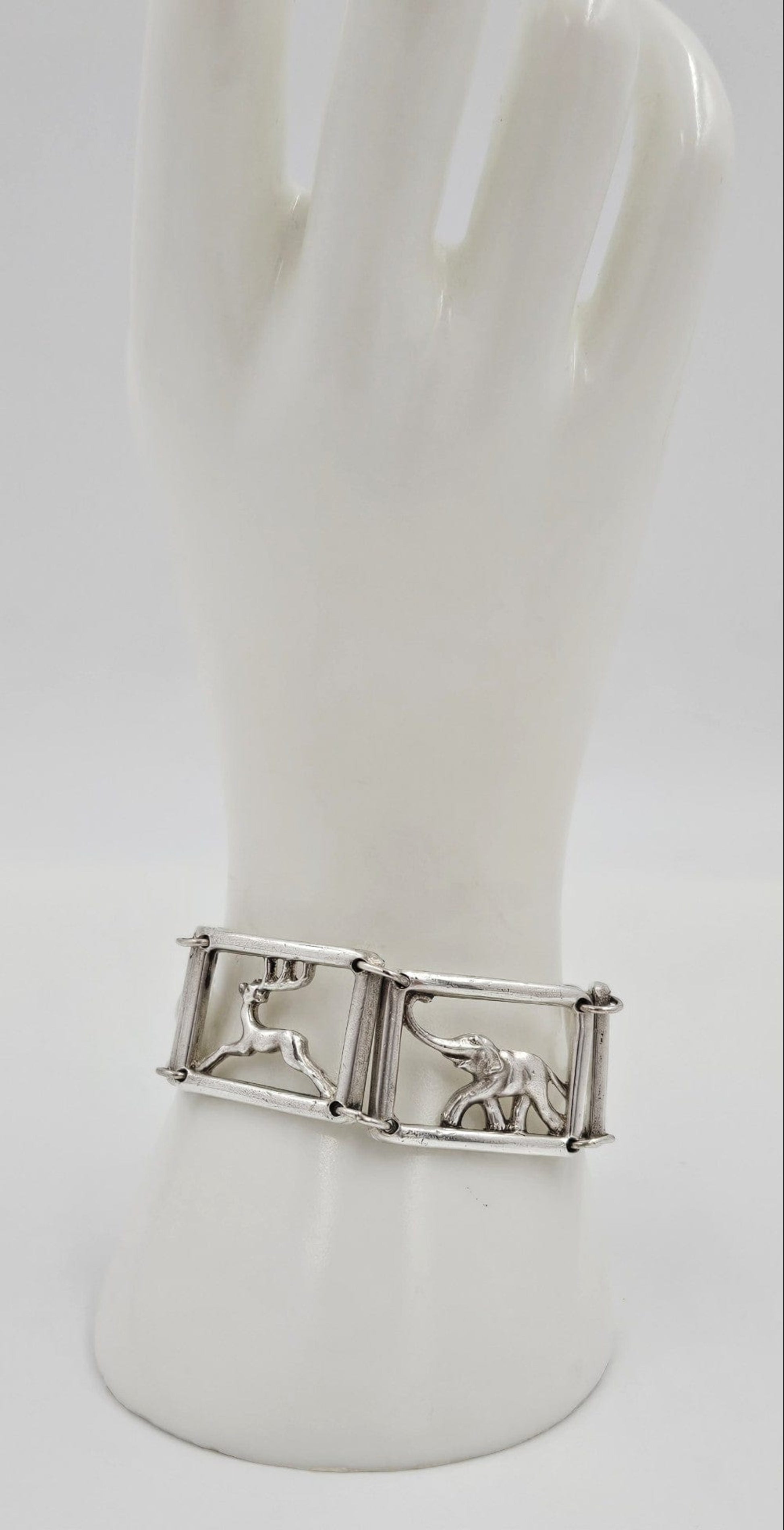 Martin Elmblad Sweden Jewelry Martin Elmblad Sweden Sterling Reindeers Elephants Panel Link Bracelet 1946