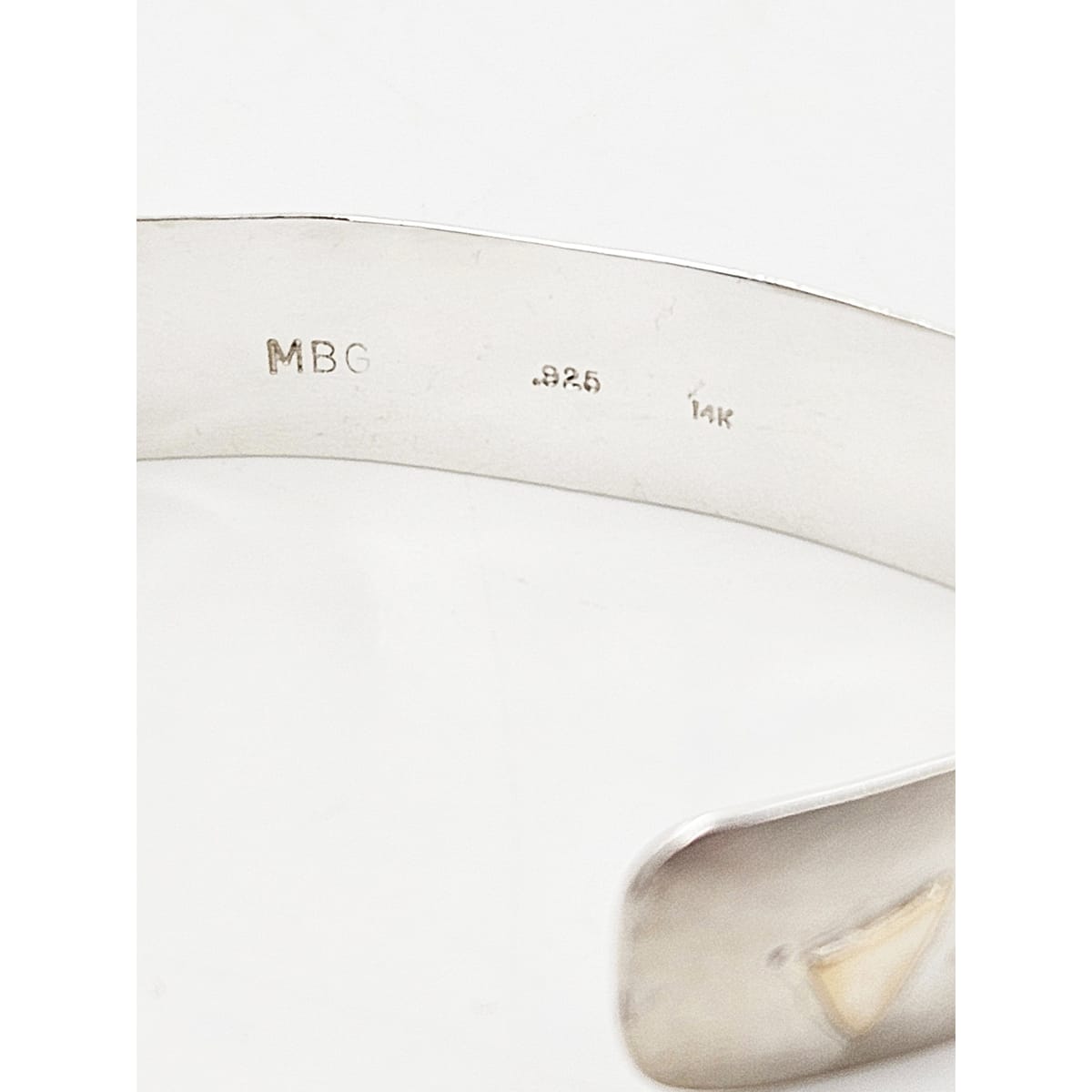 MBG Jewelry Sterling &amp; 14k Gold Artisan Signed MBG Modernist Cuff Bracelet