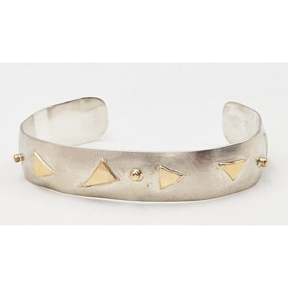 MBG Jewelry Sterling &amp; 14k Gold Artisan Signed MBG Modernist Cuff Bracelet