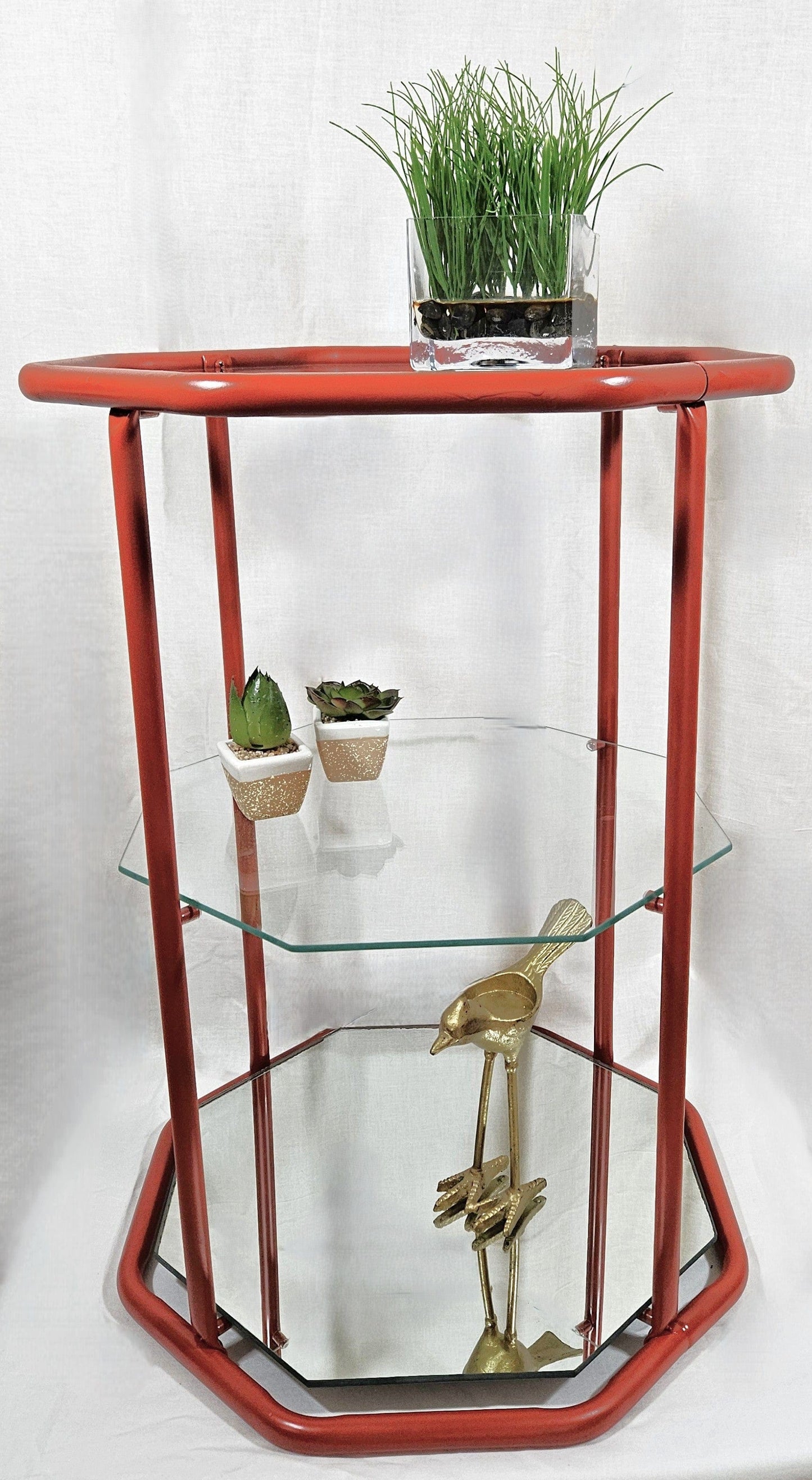 MCM Etagere Shelf Home Decor MCM Brass Glass Mirror 3 Tier Etagere