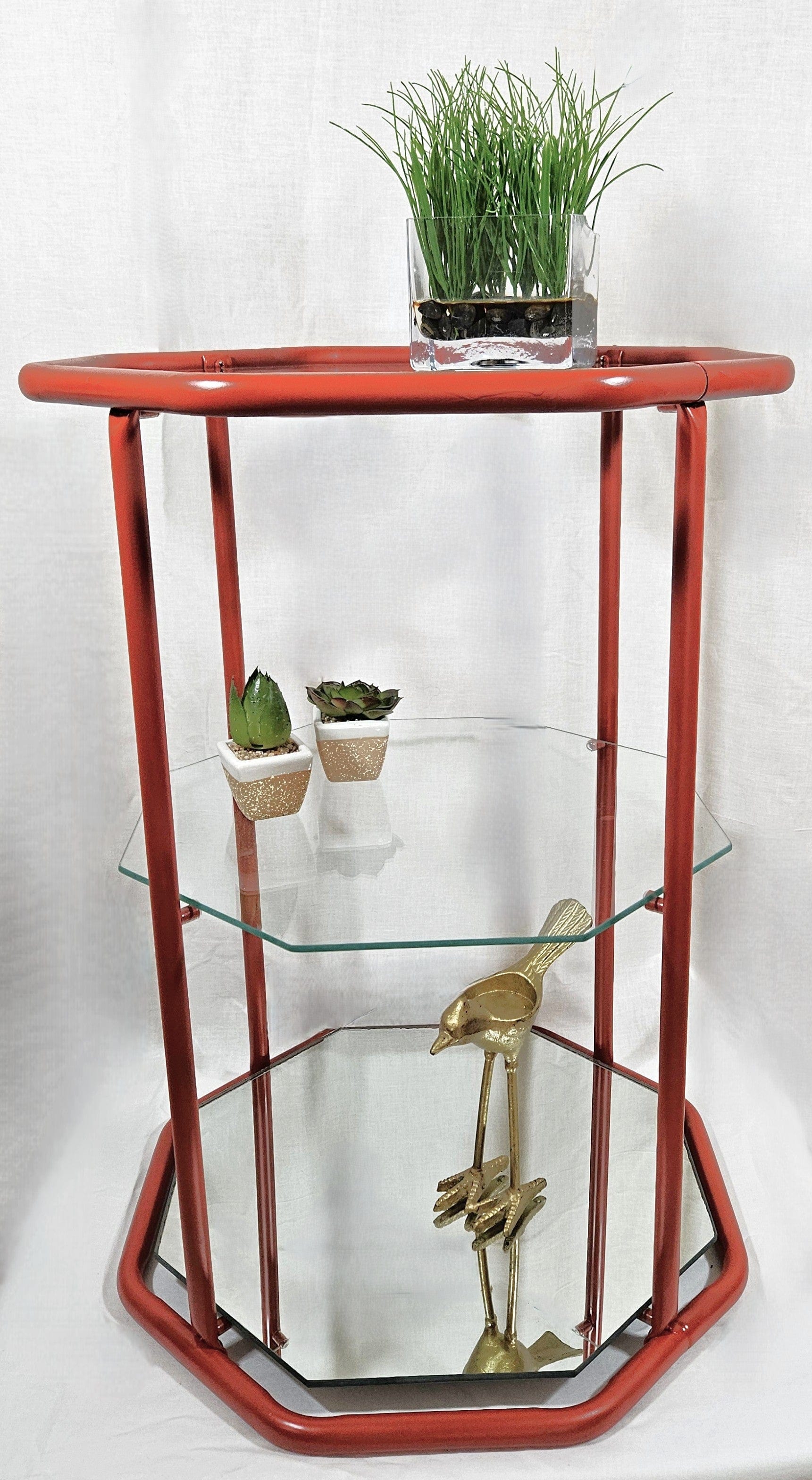 MCM Etagere Shelf Home Decor MCM Brass Glass Mirror 3 Tier Etagere