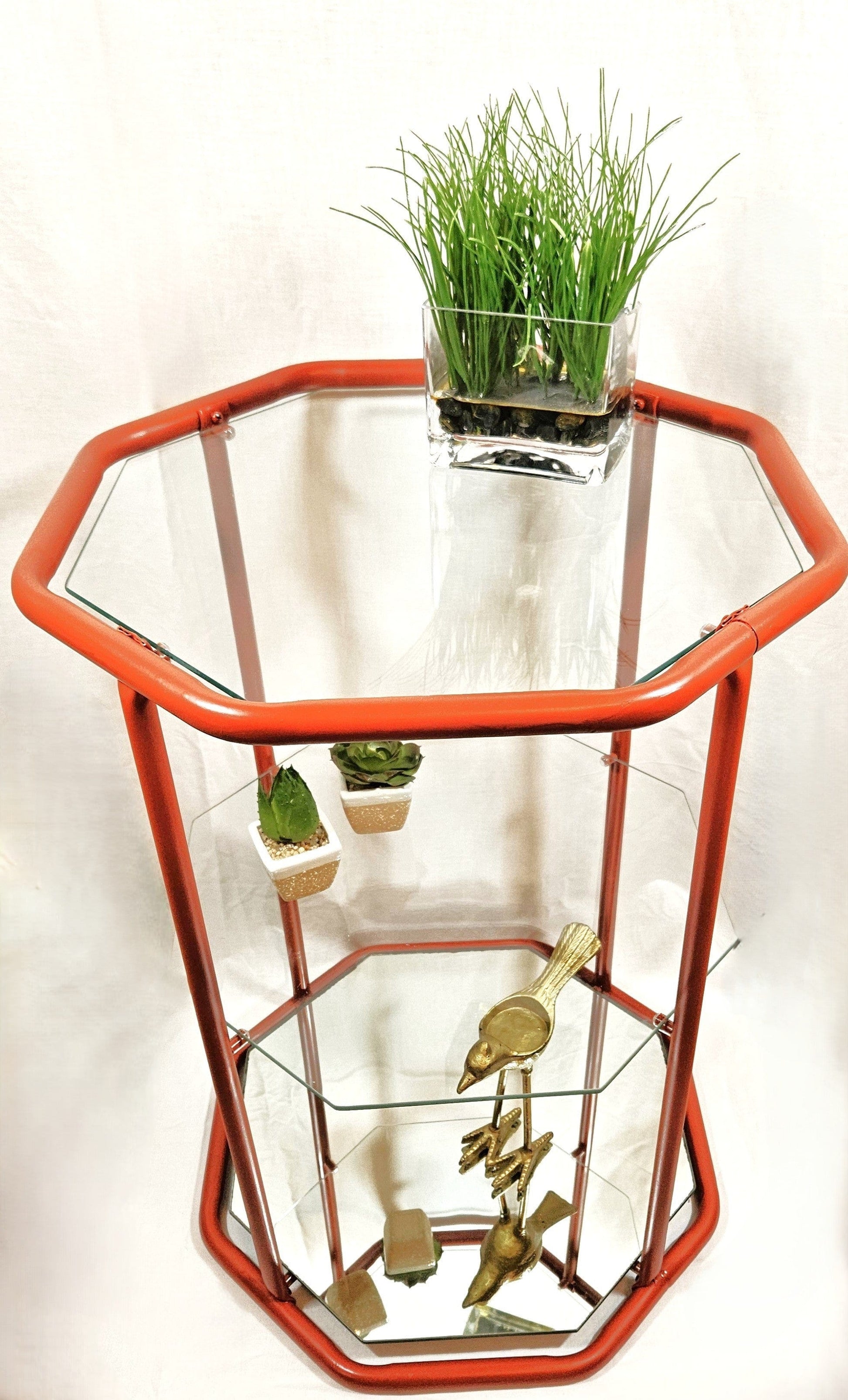 MCM Etagere Shelf Home Decor MCM Brass Glass Mirror 3 Tier Etagere