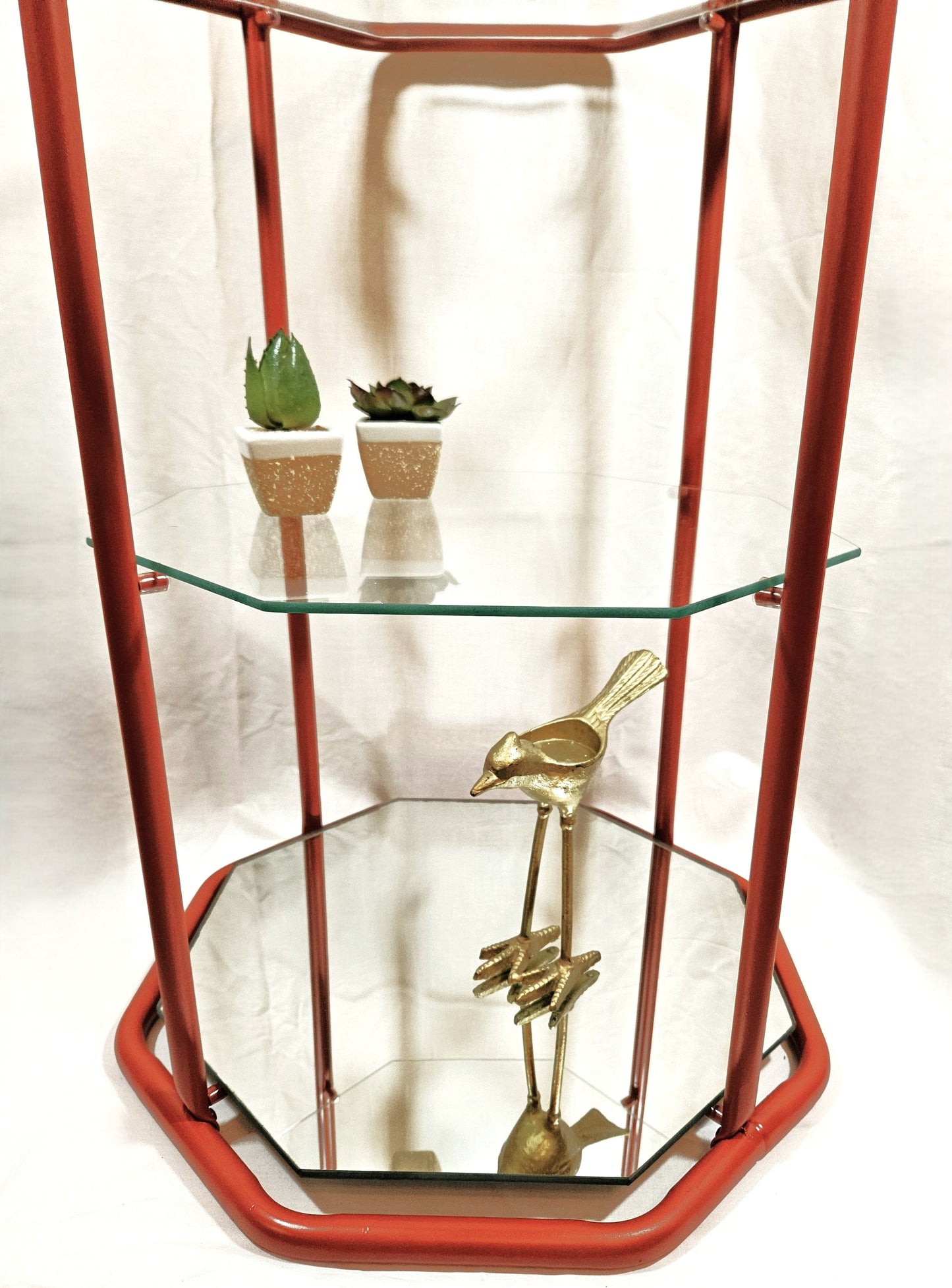 MCM Etagere Shelf Home Decor MCM Brass Glass Mirror 3 Tier Etagere