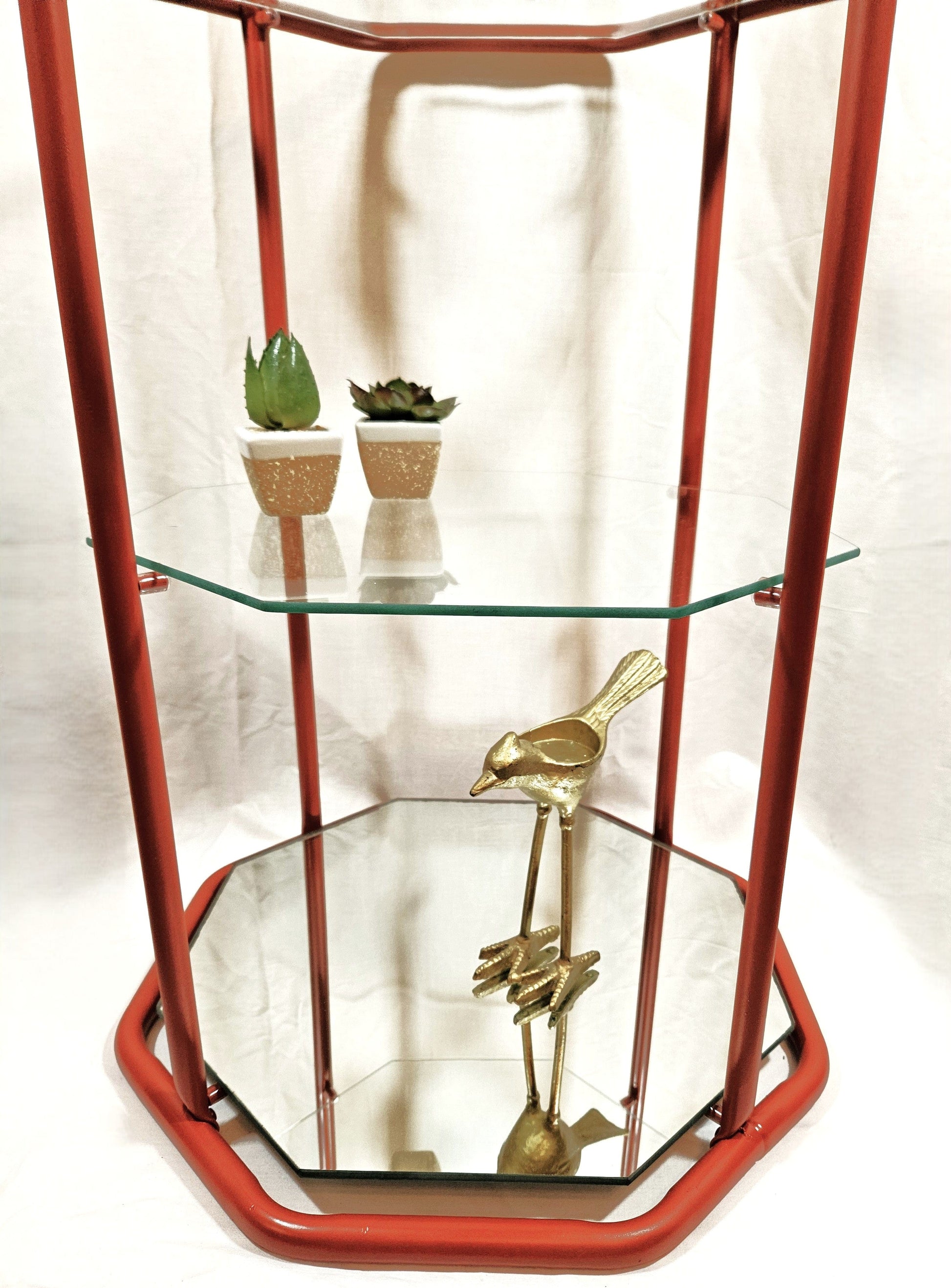 MCM Etagere Shelf Home Decor MCM Brass Glass Mirror 3 Tier Etagere