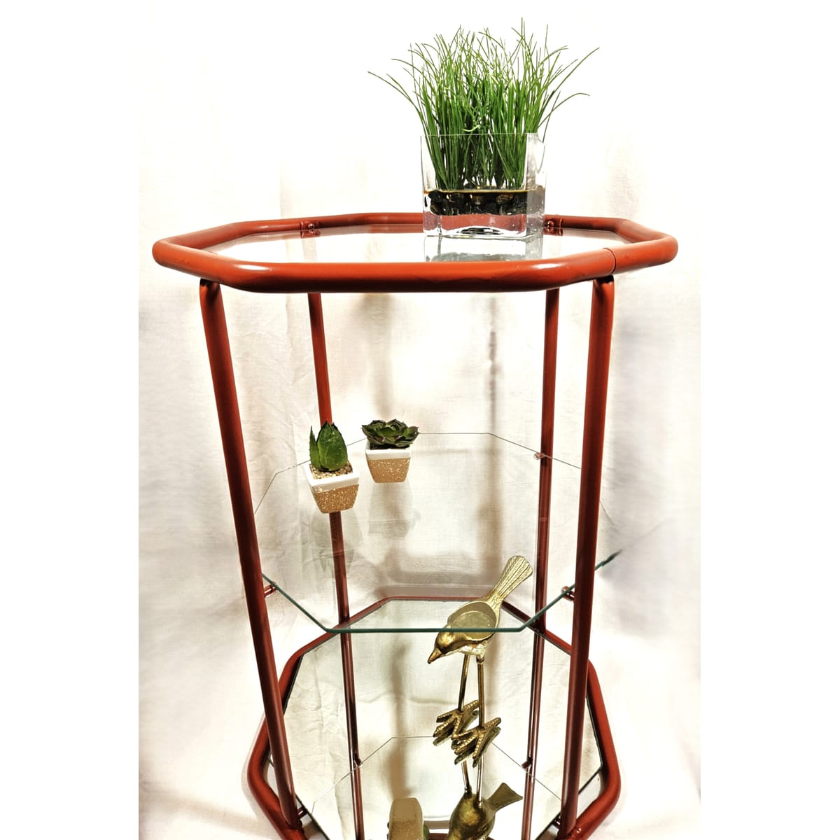 MCM Etagere Shelf Home Decor MCM Brass Glass Mirror 3 Tier Etagere