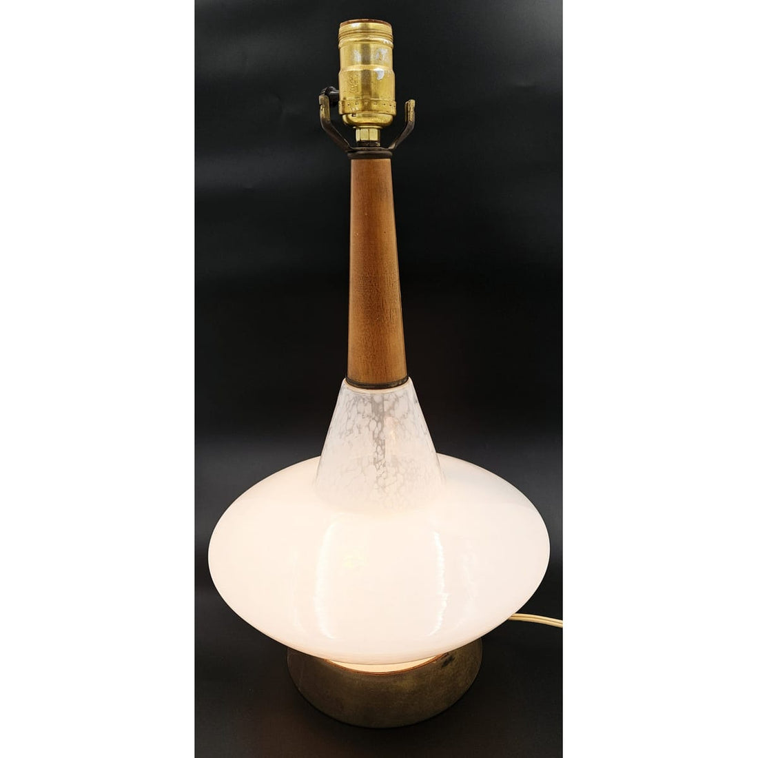 MCM Glass and Teak Lamp Lighting MCM Modernist Scandinavian Style White Blown Glass &amp; Teak Table Lamp 50/60s