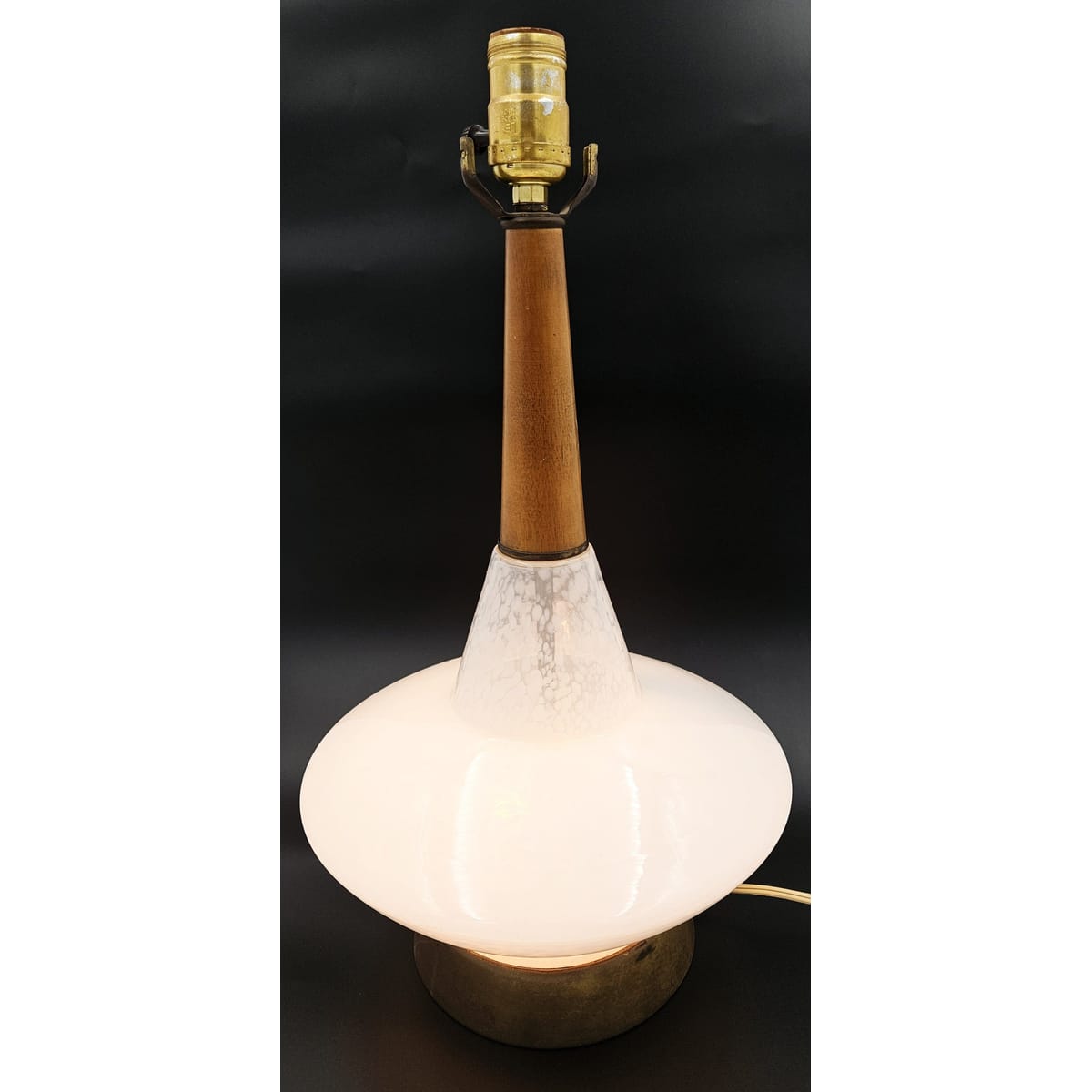 MCM Glass and Teak Lamp Lighting MCM Modernist Scandinavian Style White Blown Glass &amp; Teak Table Lamp 50/60s