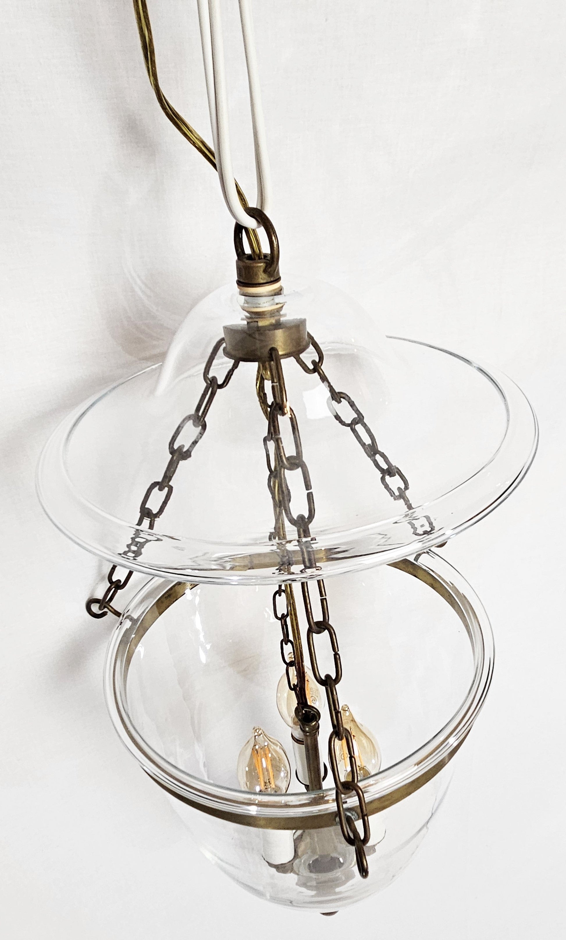MCM Lamp Lighting MCM Cloche Glass and Brass Hanging Bell Jar Style Light