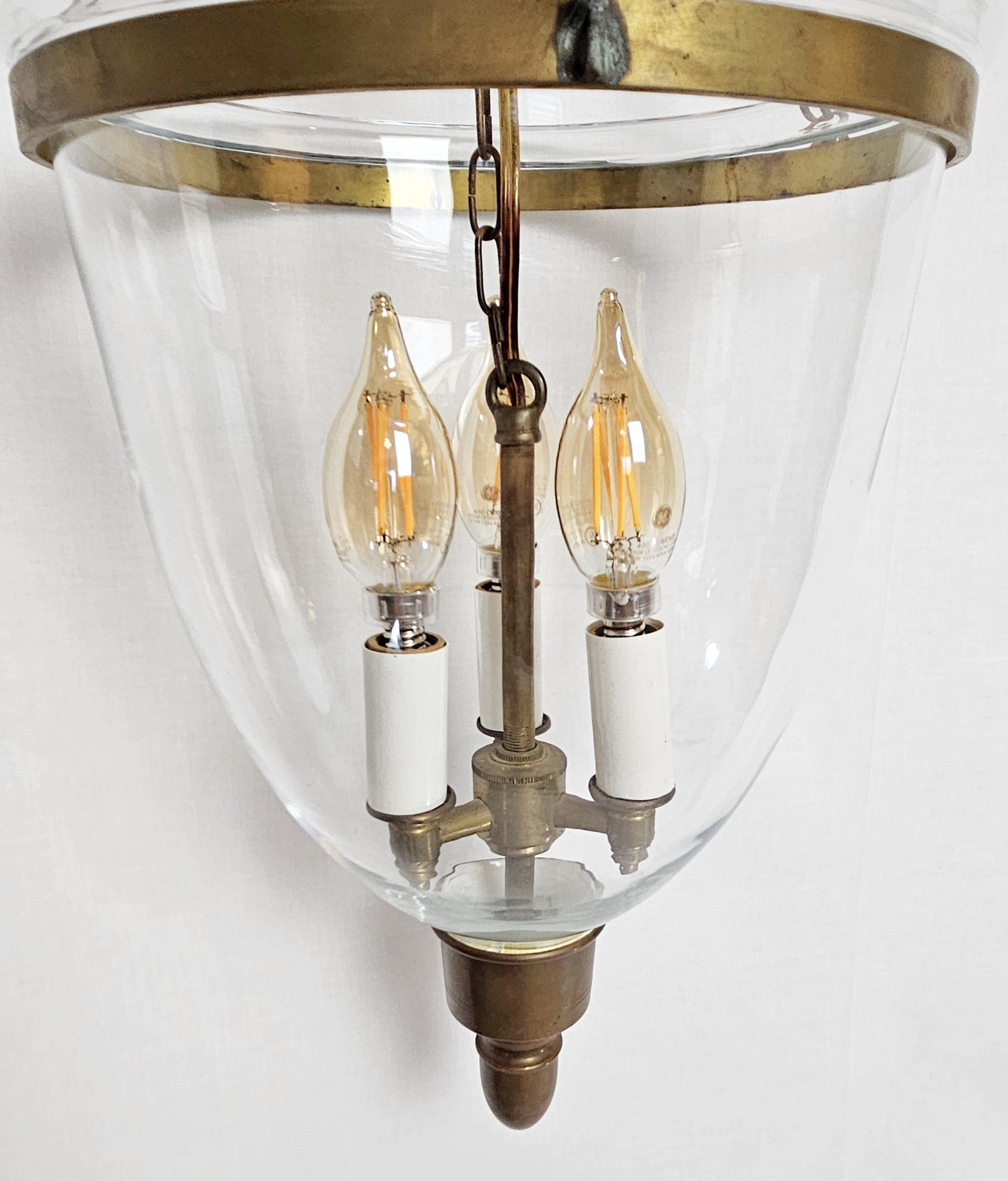 MCM Lamp Lighting MCM Cloche Glass and Brass Hanging Bell Jar Style Light