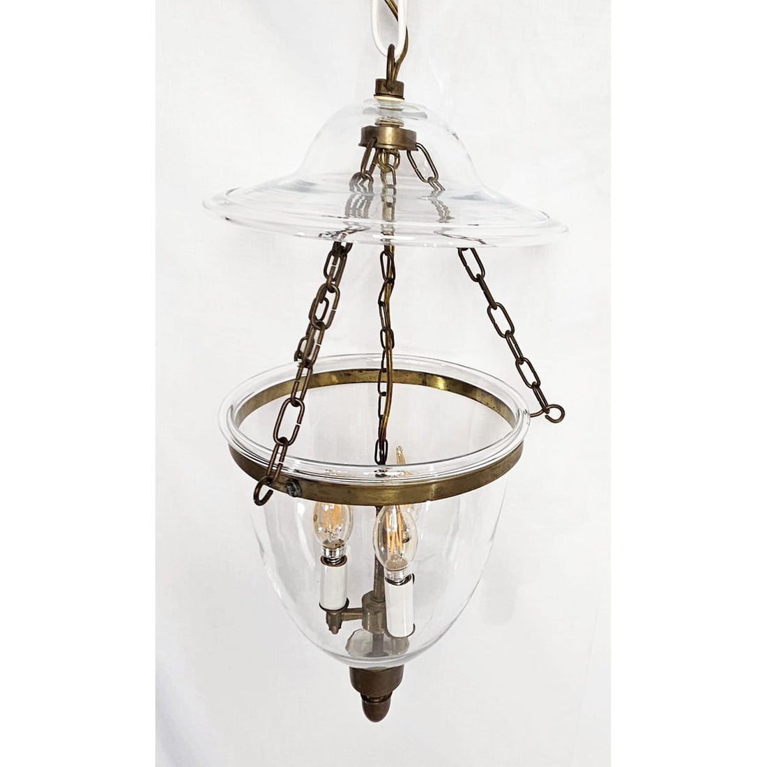 MCM Lamp Lighting MCM Cloche Glass and Brass Hanging Bell Jar Style Light