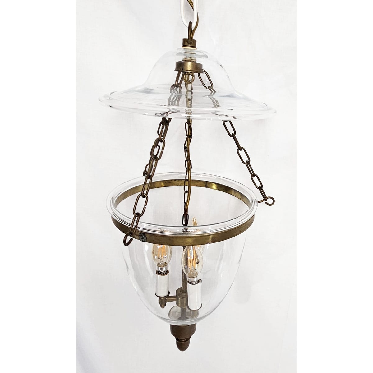 MCM Lamp Lighting MCM Cloche Glass and Brass Hanging Bell Jar Style Light