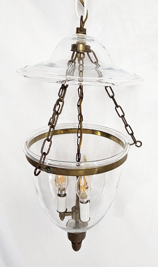 MCM Lamp Lighting MCM Cloche Glass and Brass Hanging Bell Jar Style Light