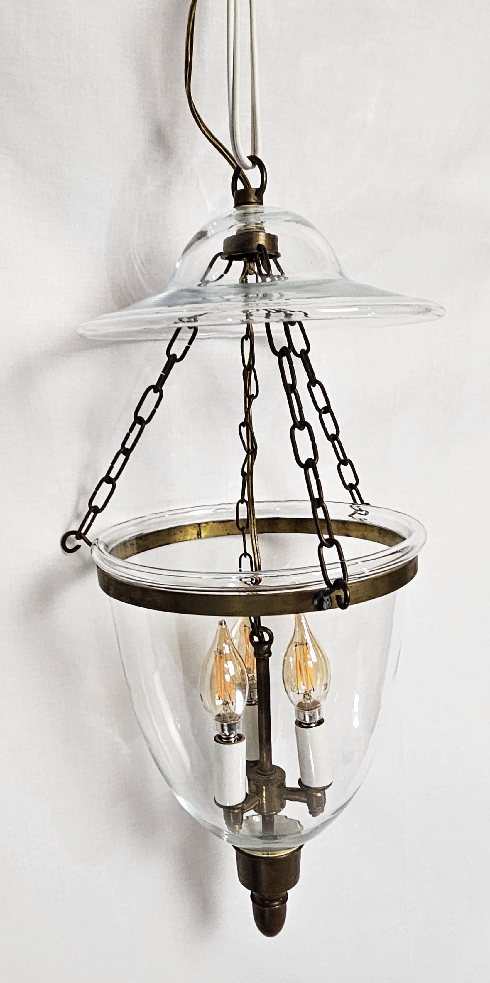 MCM Lamp Lighting MCM Cloche Glass and Brass Hanging Bell Jar Style Light