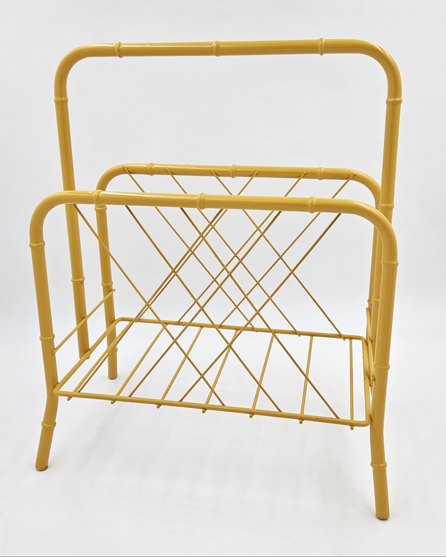 MCM Magazine Rack Magazine Rack 1950s Hollywood Regency Style Gold Brass Faux Bois Bamboo Magazine Holder