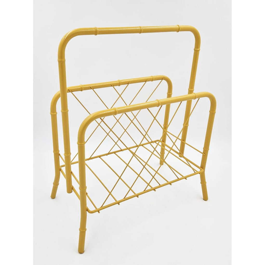 MCM Magazine Rack Magazine Rack 1950s Hollywood Regency Style Gold Brass Faux Bois Bamboo Magazine Holder
