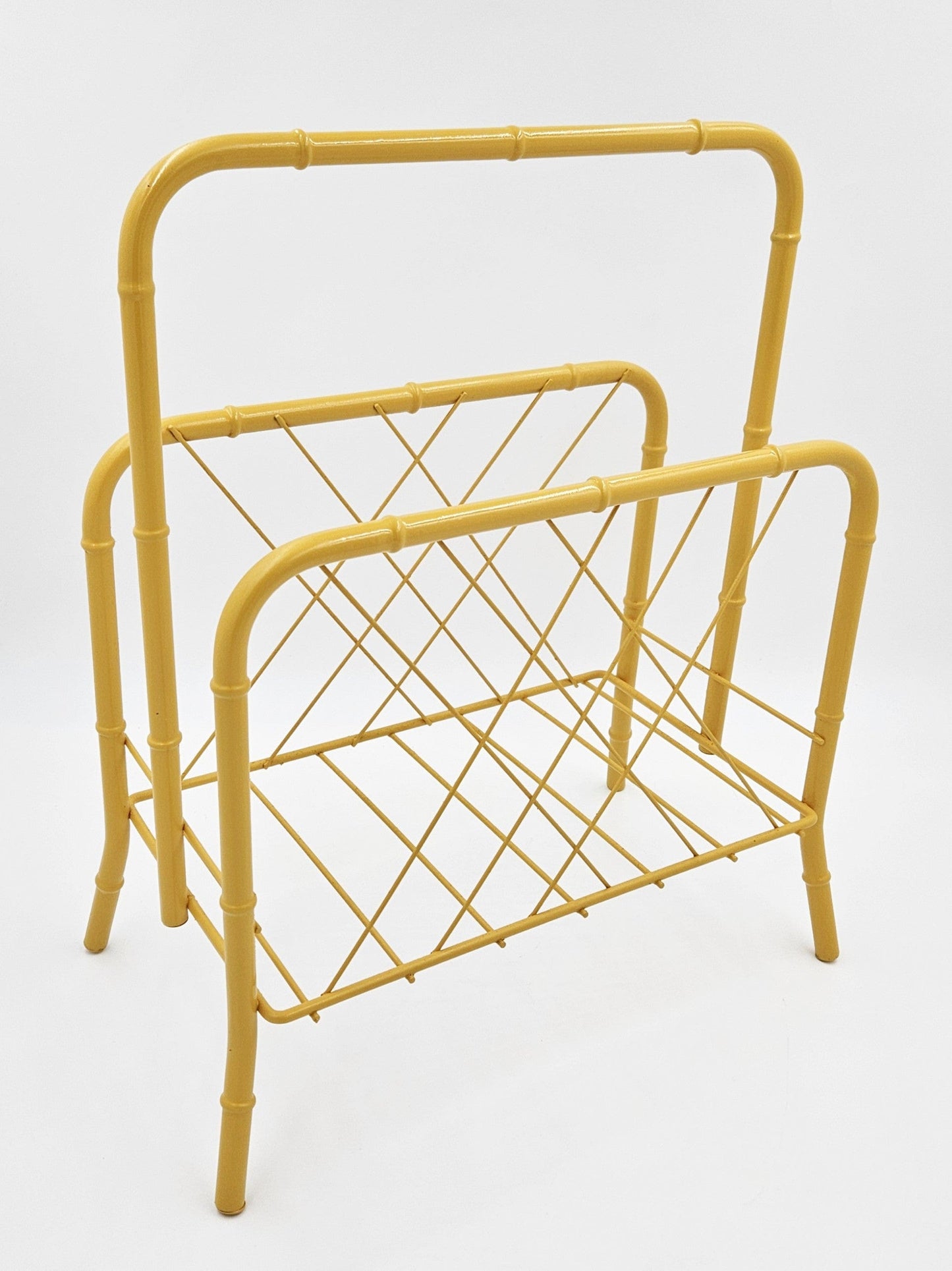 MCM Magazine Rack Magazine Rack 1950s Hollywood Regency Style Gold Brass Faux Bois Bamboo Magazine Holder