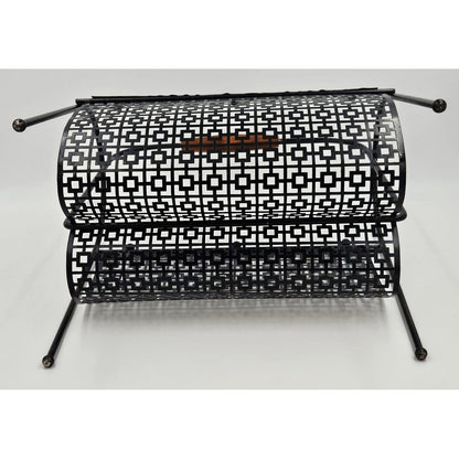 MCM Magazine Rack Magazine Rack Fabulous 1950s Mod Patterned Black Steel Double Magazine LP Record Holder