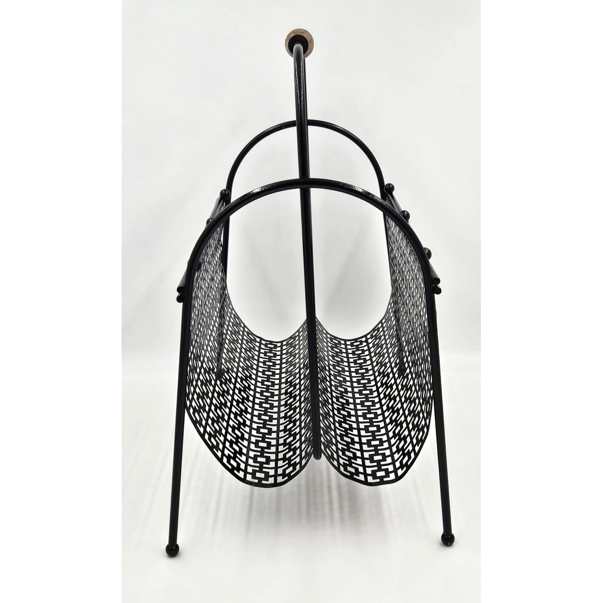 MCM Magazine Rack Magazine Rack Fabulous 1950s Mod Patterned Black Steel Double Magazine LP Record Holder