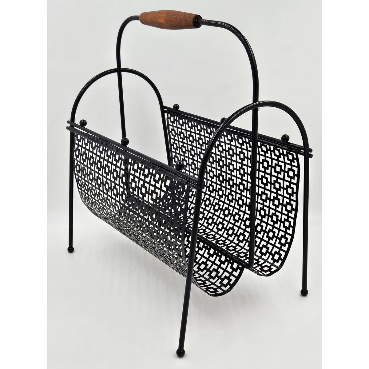 MCM Magazine Rack Magazine Rack Fabulous 1950s Mod Patterned Black Steel Double Magazine LP Record Holder