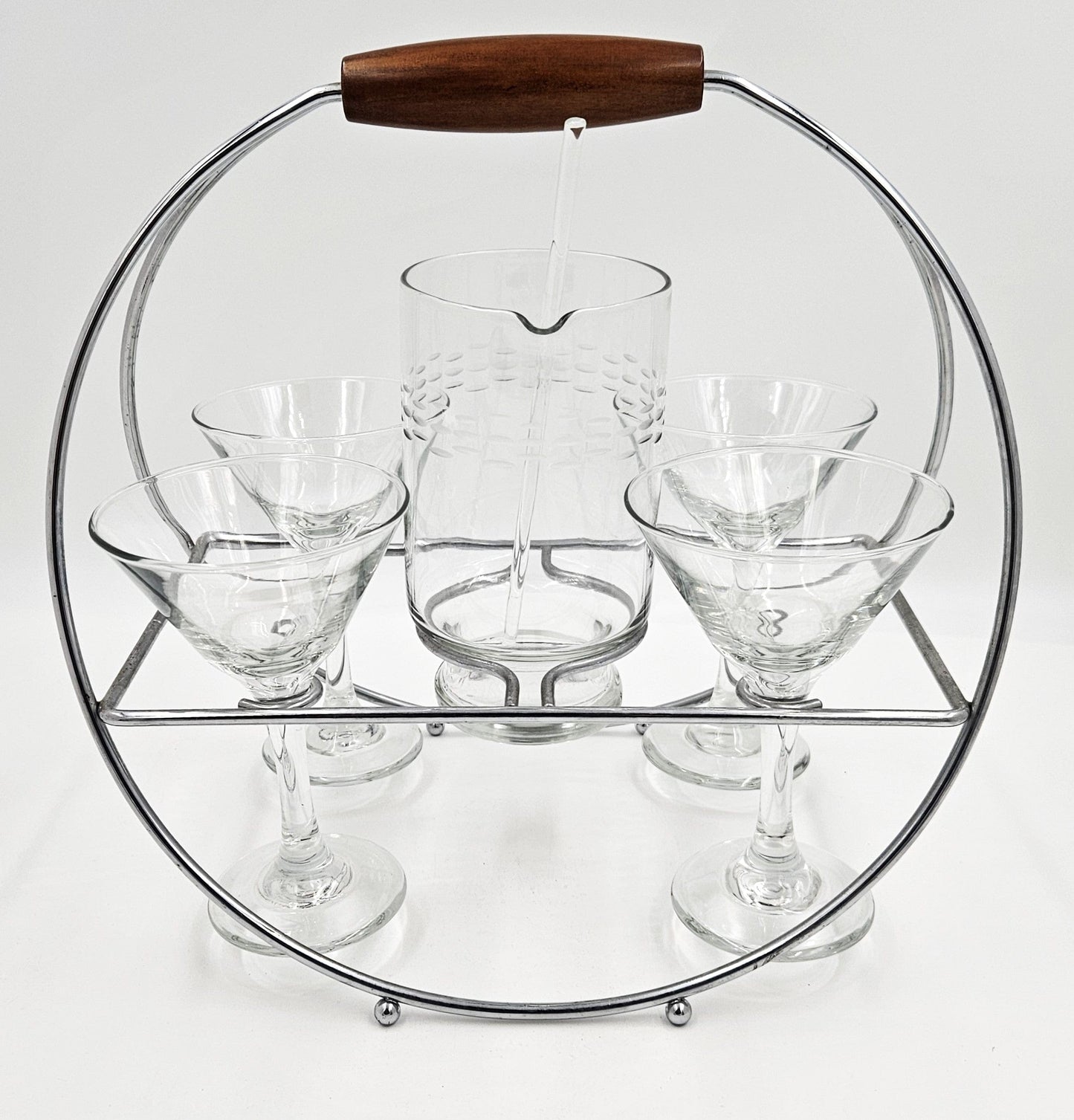 MCM Martini Caddy Set Barware MCM Chrome Martini Caddy with Crystal Martini Glasses & Pitcher