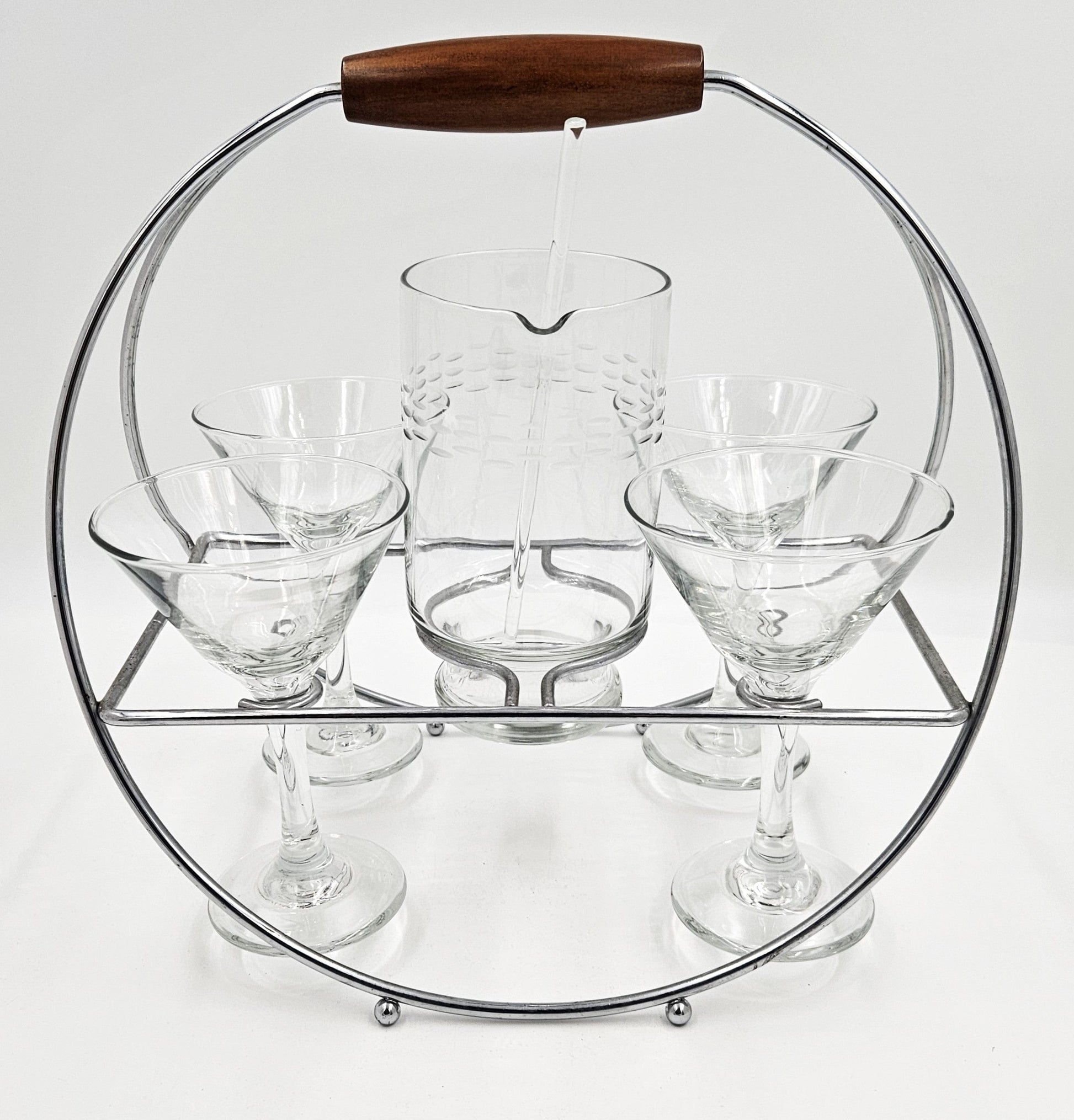 MCM Martini Caddy Set Barware MCM Chrome Martini Caddy with Crystal Martini Glasses & Pitcher