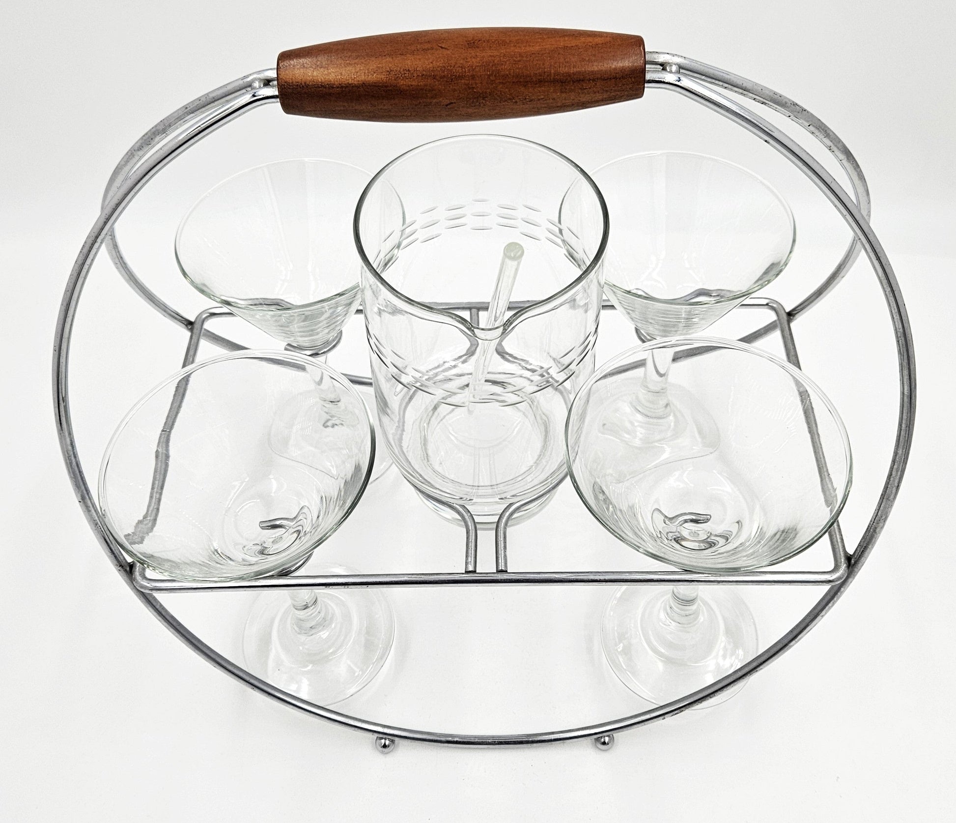 MCM Martini Caddy Set Barware MCM Chrome Martini Caddy with Crystal Martini Glasses & Pitcher