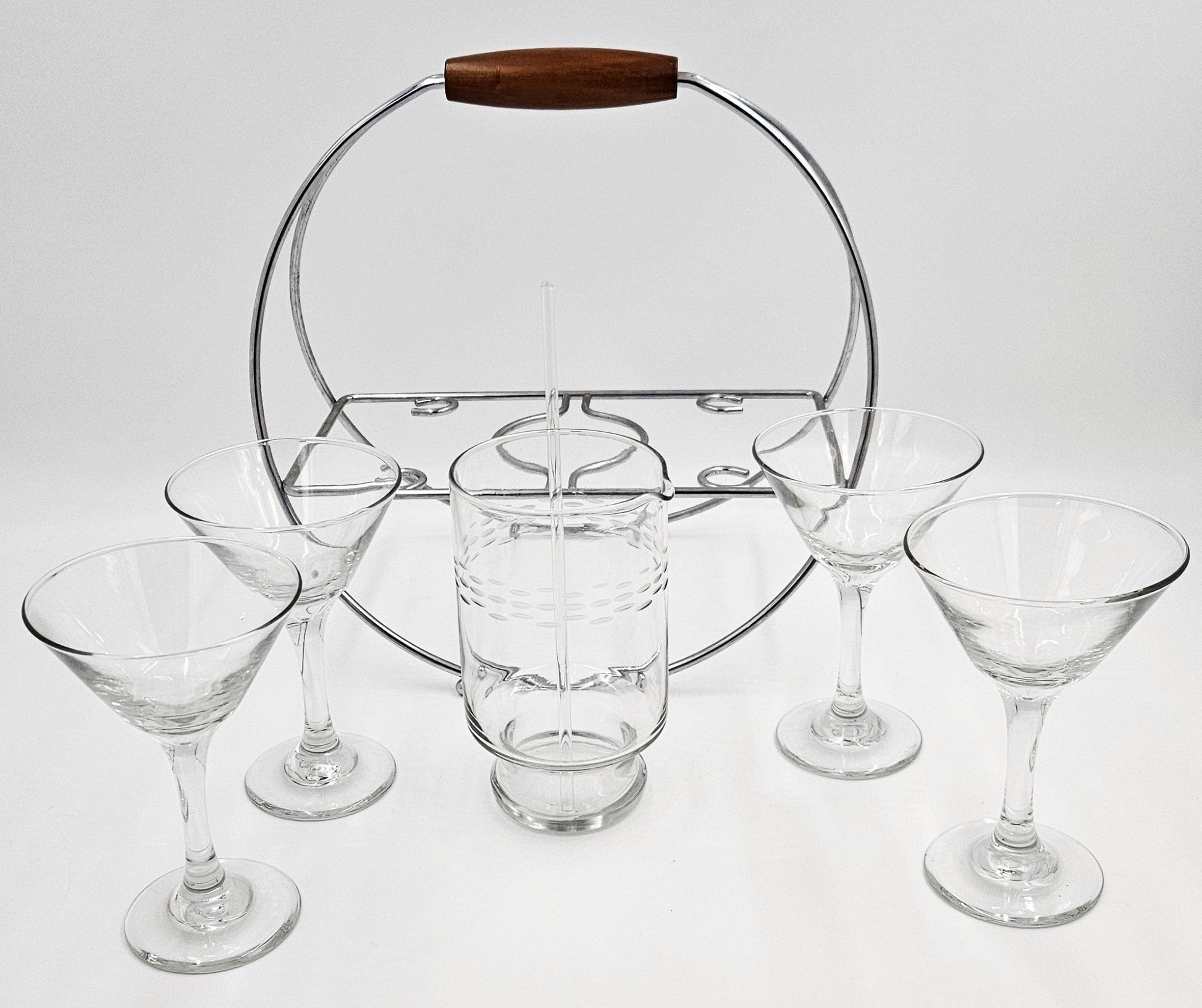 MCM Martini Caddy Set Barware MCM Chrome Martini Caddy with Crystal Martini Glasses & Pitcher