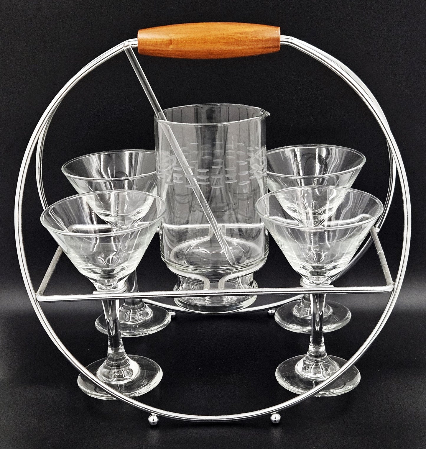 MCM Martini Caddy Set Barware MCM Chrome Martini Caddy with Crystal Martini Glasses & Pitcher