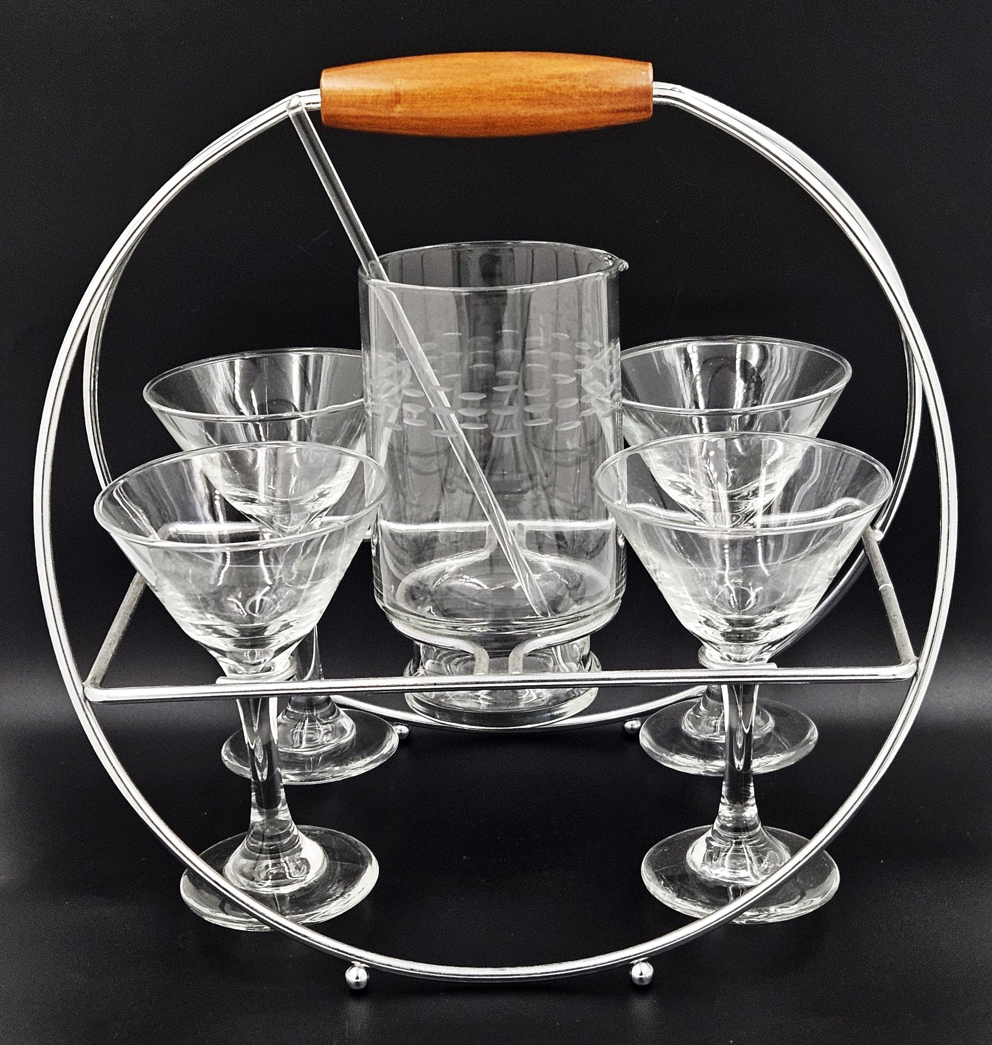 MCM Martini Caddy Set Barware MCM Chrome Martini Caddy with Crystal Martini Glasses & Pitcher