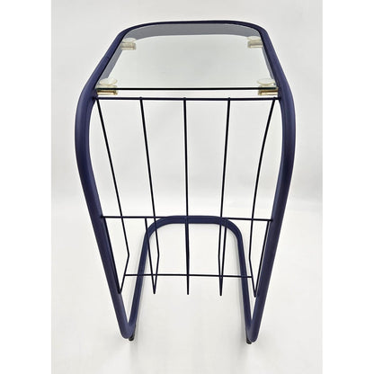 Refurbished Enameled Brass and Glass Magazine Rack Accent Side Table 1960s, view 2 of 10