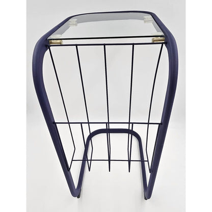 Refurbished Enameled Brass and Glass Magazine Rack Accent Side Table 1960s, view 8 of 10